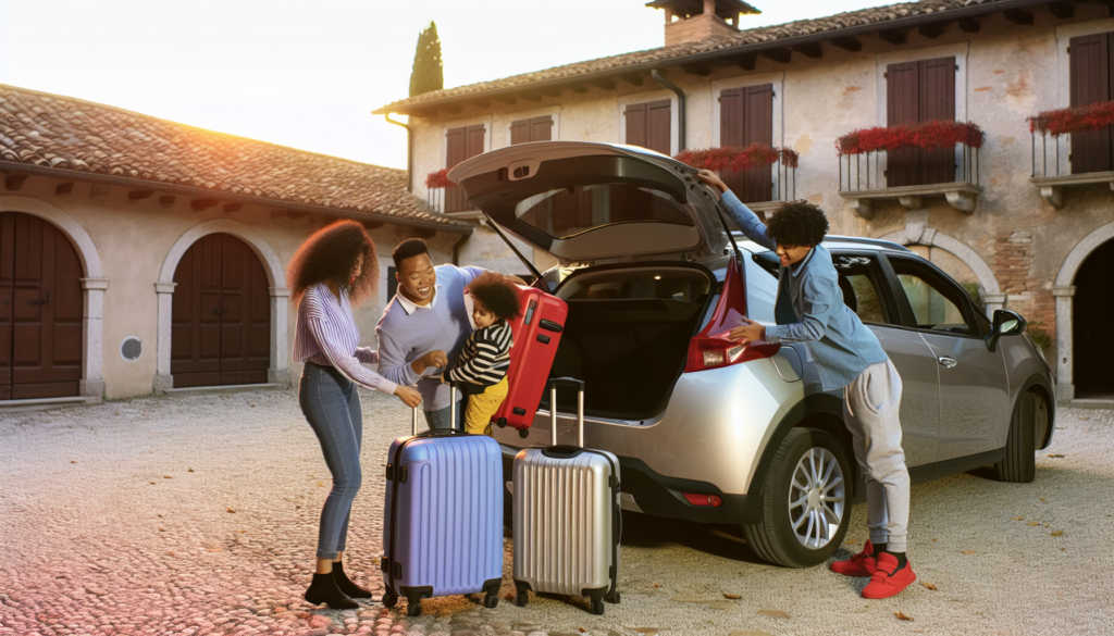 Family packing luggage into a car
