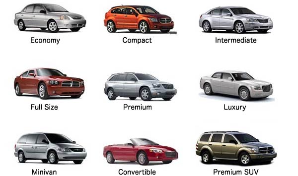 Various vehicle types in Spanish rental locations