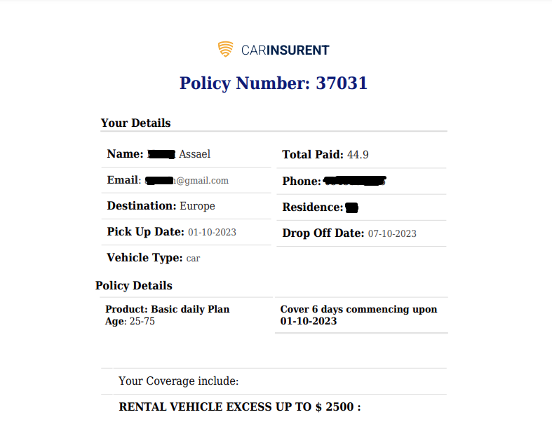 Copy of Mr. Assael Car Hire Excess Policy