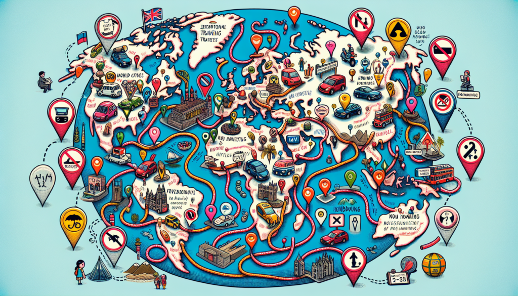 Illustration of a world map with international travel destinations