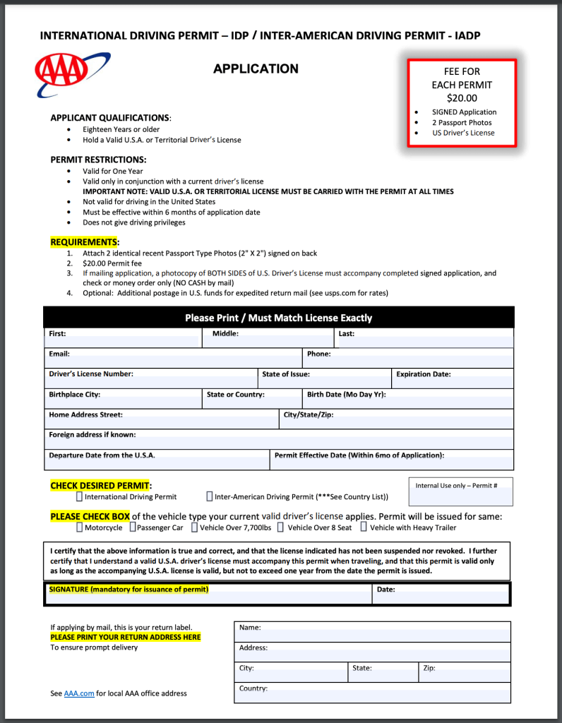 AAA IDP Application Form